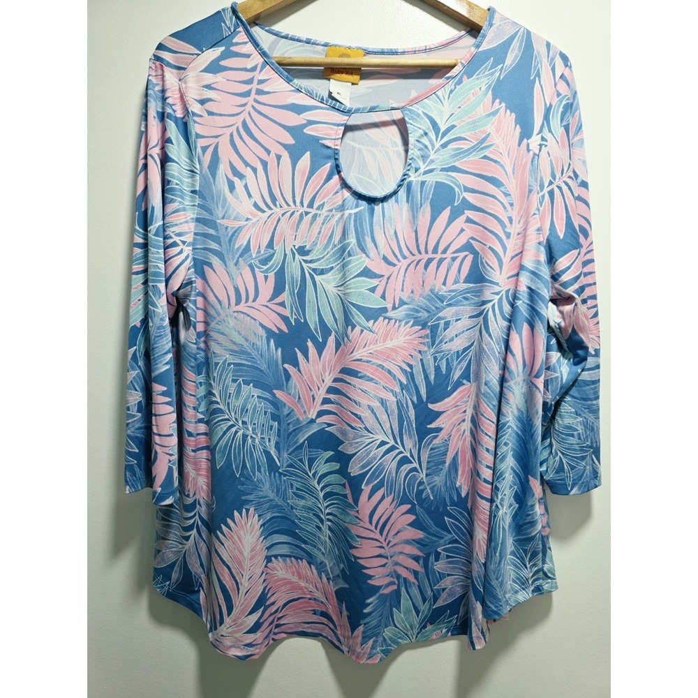 RUBY RD TUNIC TOP BLOUSE KEYHOLE NECK 3/4 SLEEVE SIZE XL